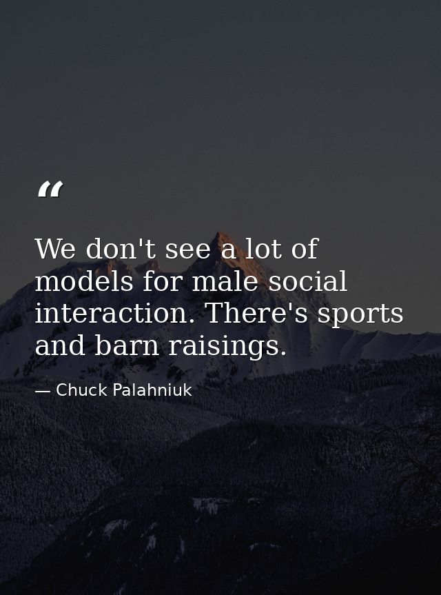 We don't see a lot of models for male social interaction. There's sports and barn raisings. — Chuck Palahniuk
