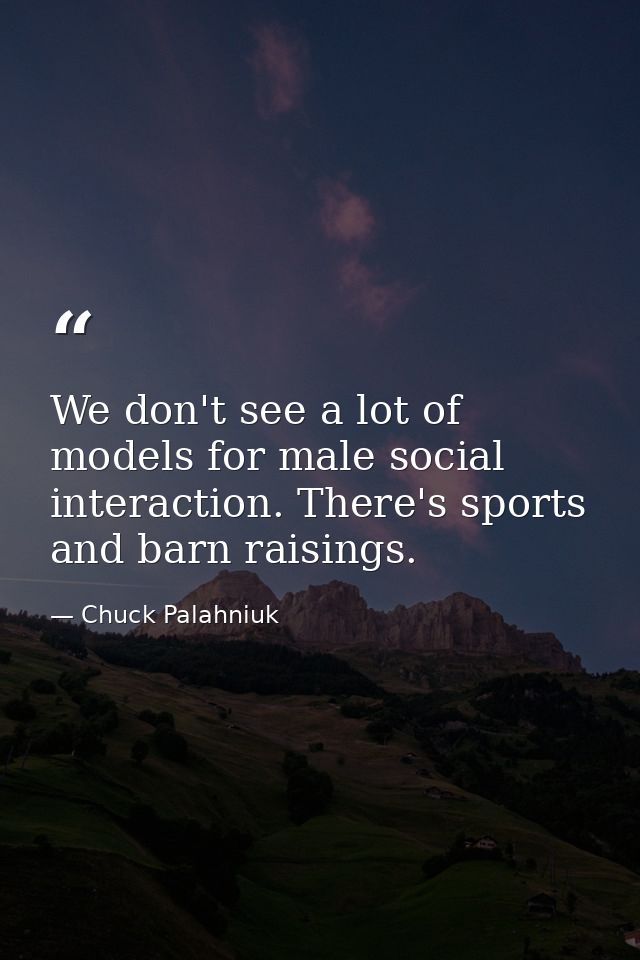 We don't see a lot of models for male social interaction. There's sports and barn raisings. — Chuck Palahniuk