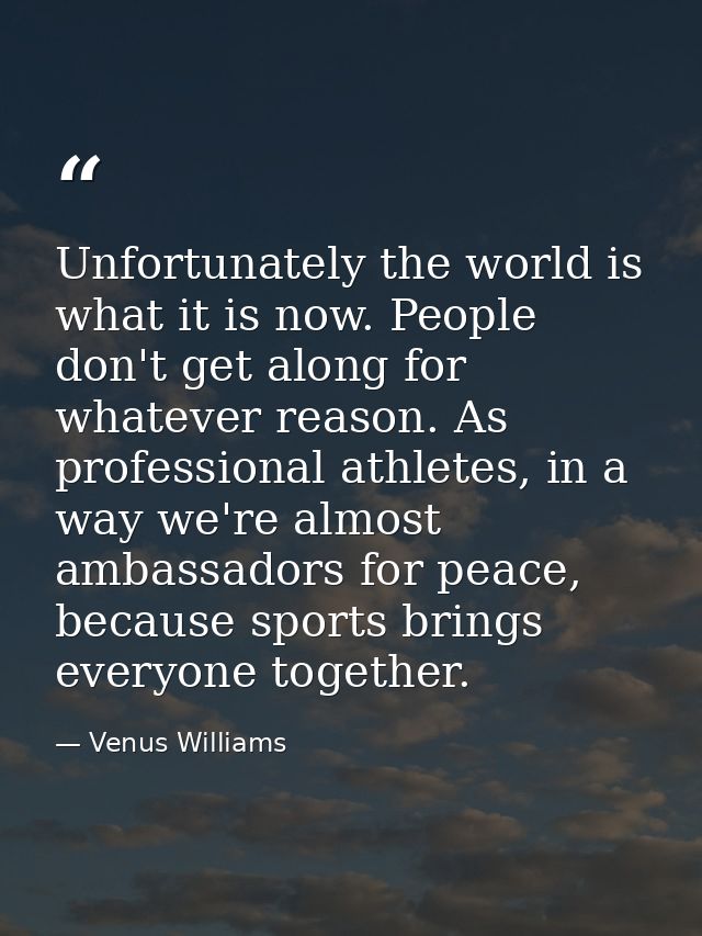 Unfortunately the world is what it is now. People don't get along for whatever reason. As professional athletes, in a wa — Venus Williams