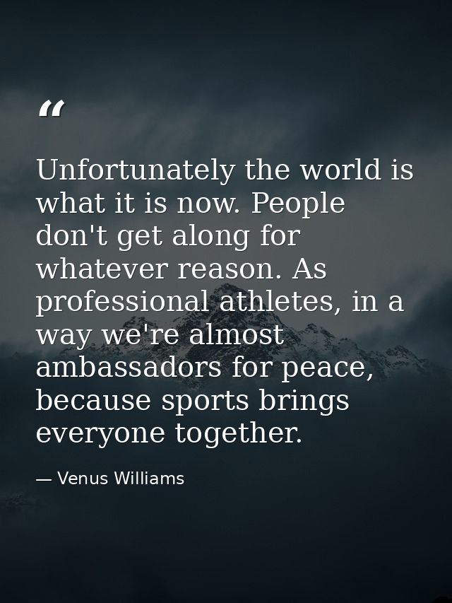 Unfortunately the world is what it is now. People don't get along for whatever reason. As professional athletes, in a wa — Venus Williams