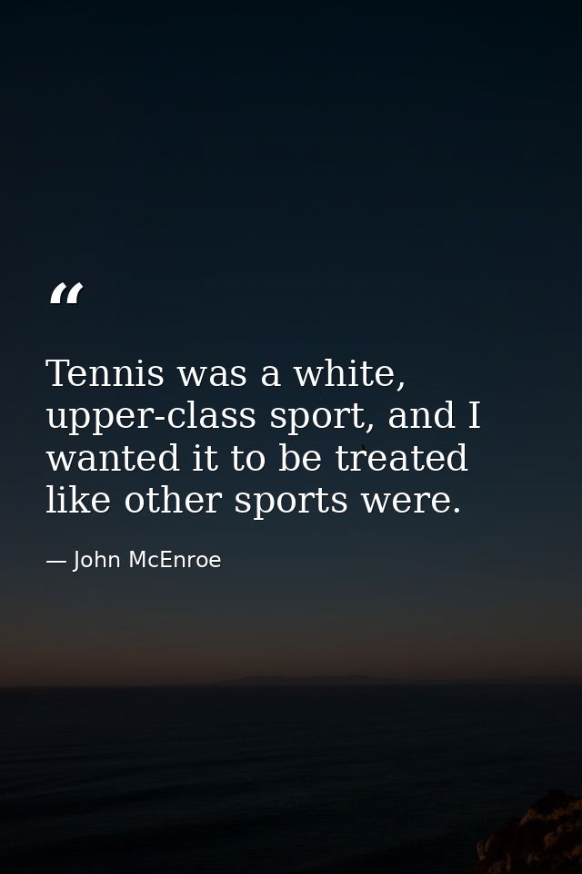 Tennis was a white, upper-class sport, and I wanted it to be treated like other sports were. — John McEnroe