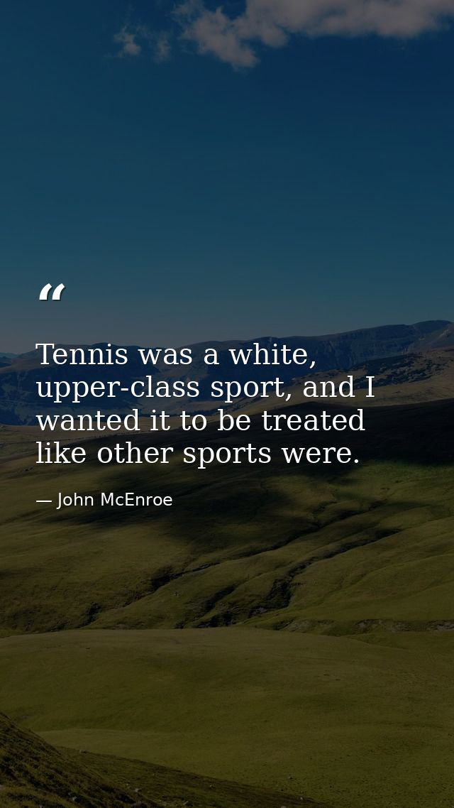 Tennis was a white, upper-class sport, and I wanted it to be treated like other sports were. — John McEnroe