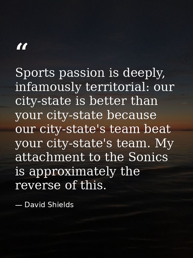 Sports passion is deeply, infamously territorial: our city-state is better than your city-state because our city-state's — David Shields