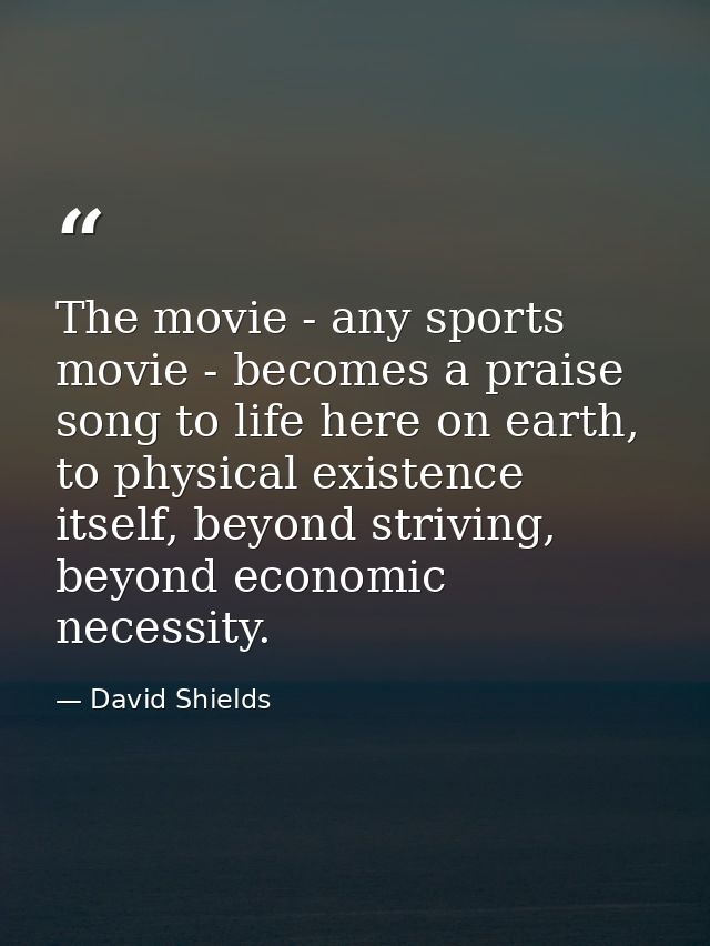 The movie - any sports movie - becomes a praise song to life here on earth, to physical existence itself, beyond strivin — David Shields