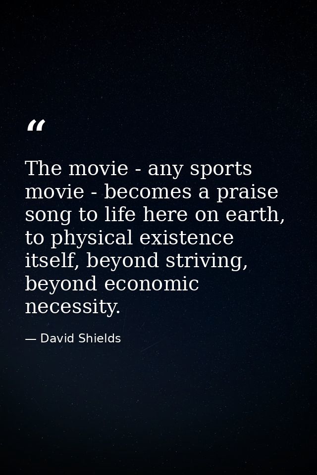 The movie - any sports movie - becomes a praise song to life here on earth, to physical existence itself, beyond strivin — David Shields