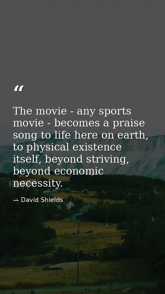 The movie - any sports movie - becomes a praise song to life here on earth, to physical existence itself, beyond strivin — David Shields