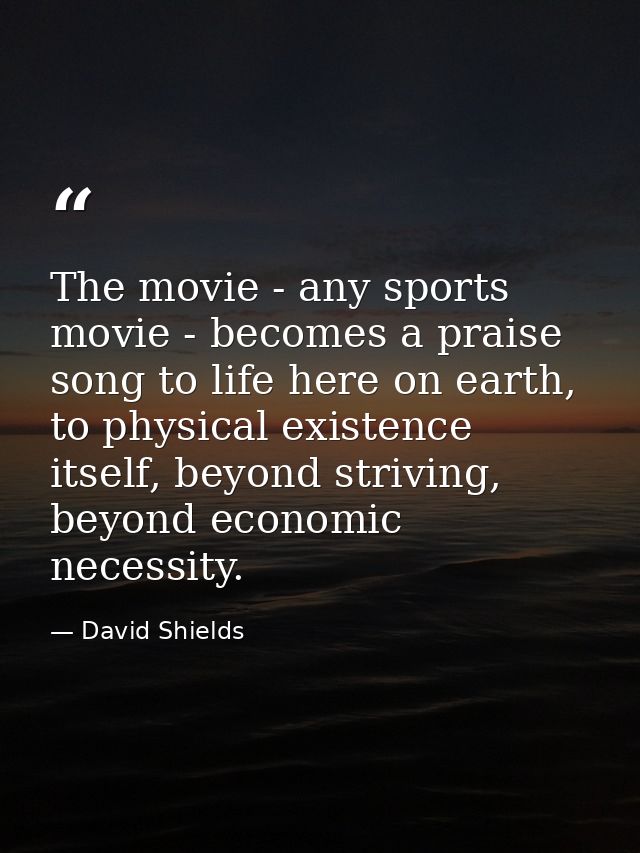 The movie - any sports movie - becomes a praise song to life here on earth, to physical existence itself, beyond strivin — David Shields
