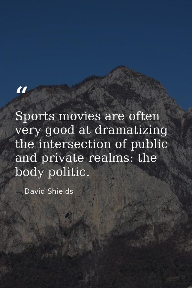 Sports movies are often very good at dramatizing the intersection of public and private realms: the body politic. — David Shields