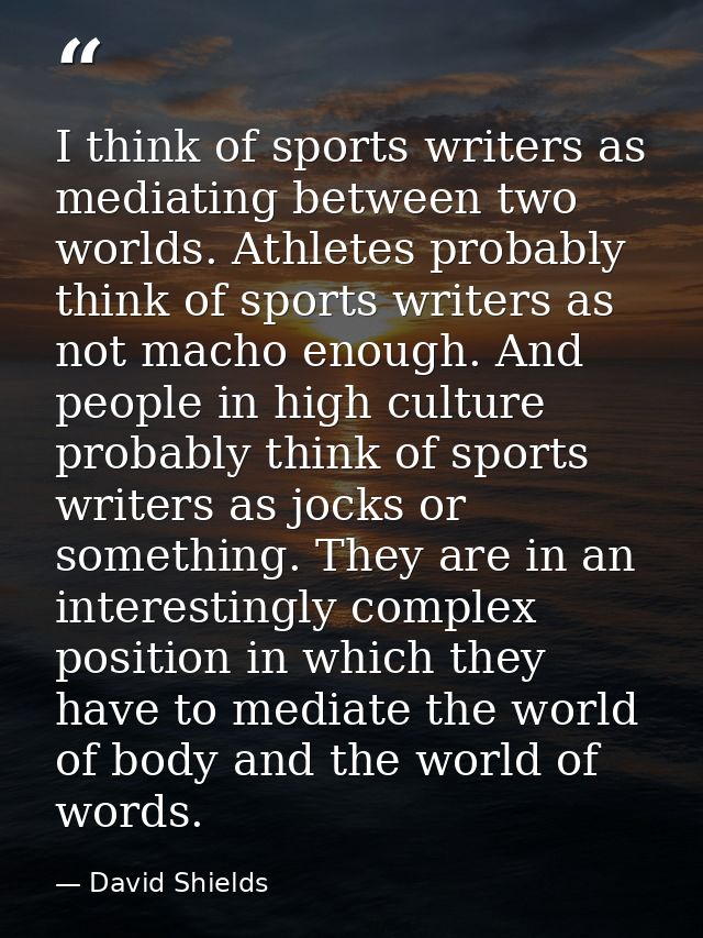 I think of sports writers as mediating between two worlds. Athletes probably think of sports writers as not macho enough — David Shields