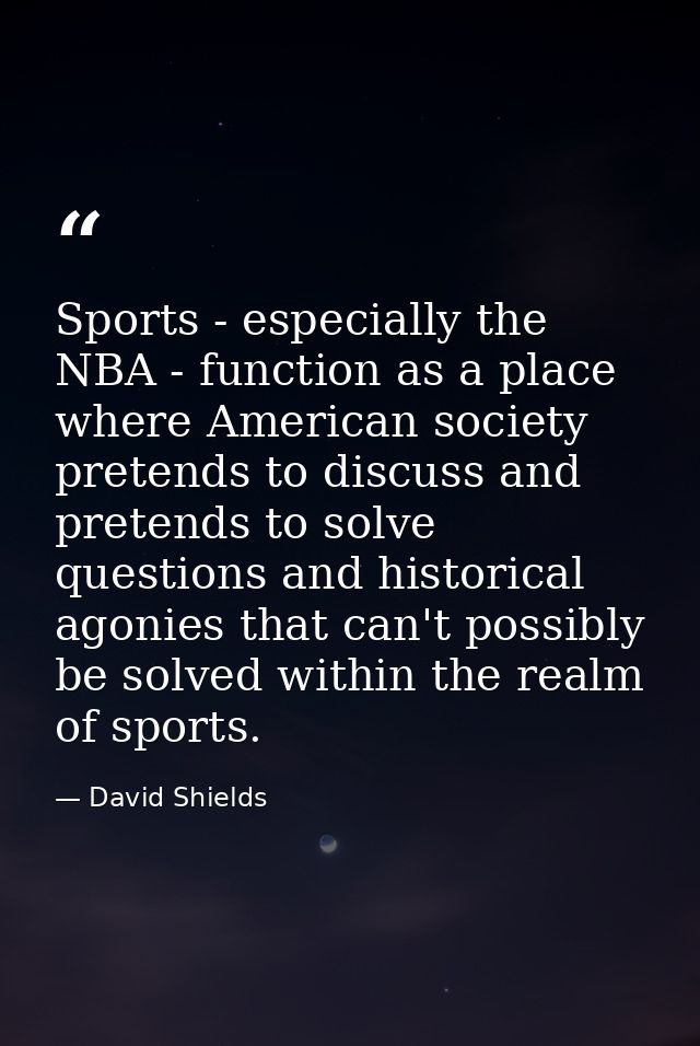 Sports - especially the NBA - function as a place where American society pretends to discuss and pretends to solve quest — David Shields