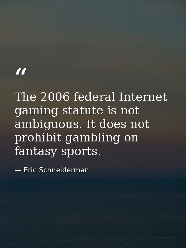 The 2006 federal Internet gaming statute is not ambiguous. It does not prohibit gambling on fantasy sports. — Eric Schneiderman