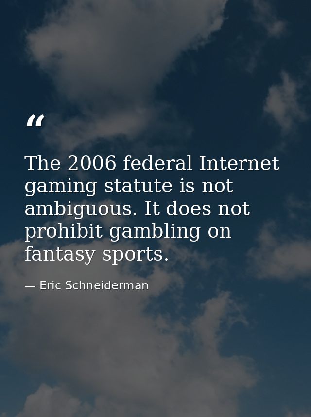 The 2006 federal Internet gaming statute is not ambiguous. It does not prohibit gambling on fantasy sports. — Eric Schneiderman