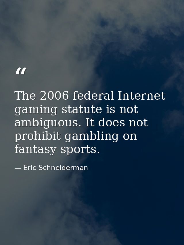 The 2006 federal Internet gaming statute is not ambiguous. It does not prohibit gambling on fantasy sports. — Eric Schneiderman