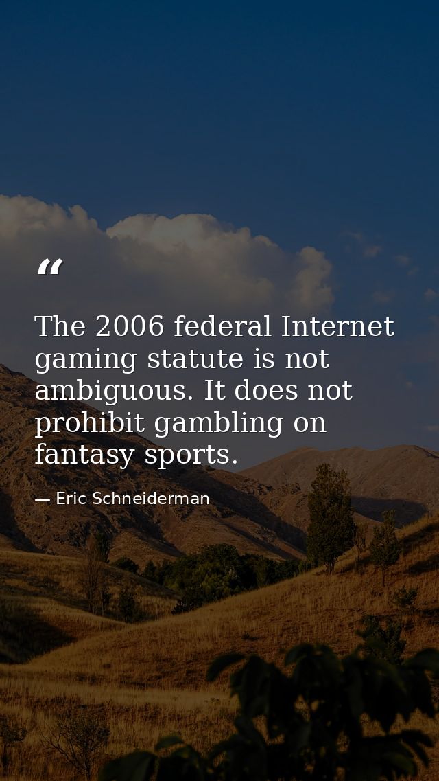 The 2006 federal Internet gaming statute is not ambiguous. It does not prohibit gambling on fantasy sports. — Eric Schneiderman