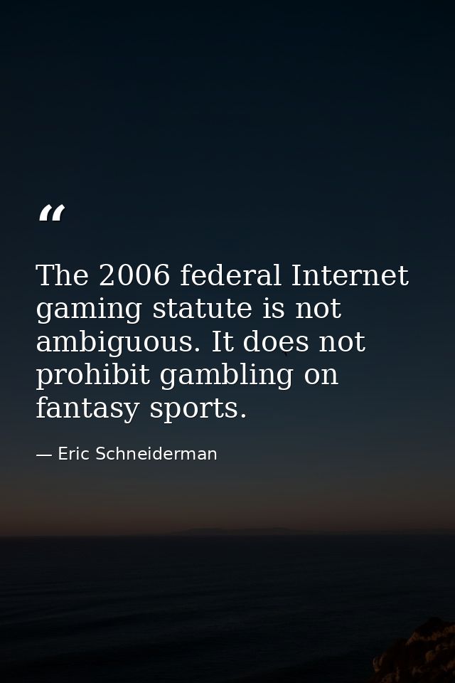The 2006 federal Internet gaming statute is not ambiguous. It does not prohibit gambling on fantasy sports. — Eric Schneiderman
