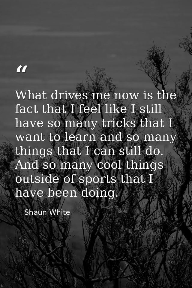 What drives me now is the fact that I feel like I still have so many tricks that I want to learn and so many things that — Shaun White