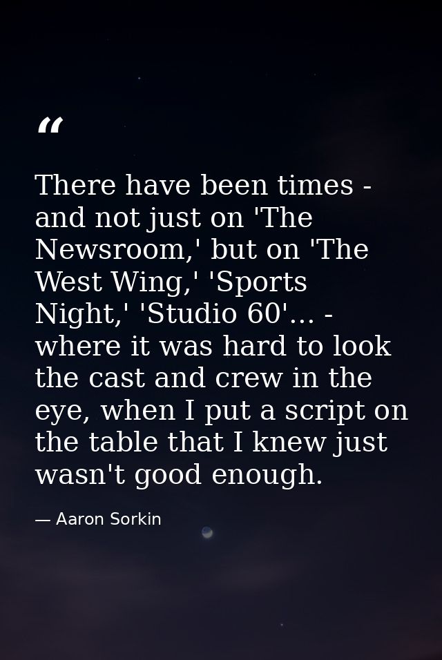There have been times - and not just on 'The Newsroom,' but on 'The West Wing,' 'Sports Night,' 'Studio 60'... - where i — Aaron Sorkin