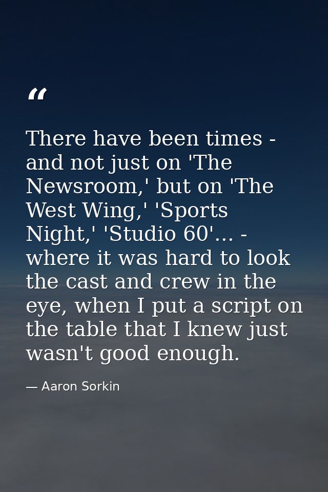 There have been times - and not just on 'The Newsroom,' but on 'The West Wing,' 'Sports Night,' 'Studio 60'... - where i — Aaron Sorkin