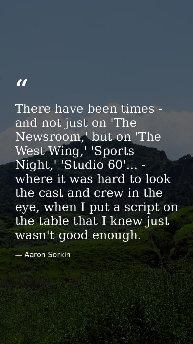 There have been times - and not just on 'The Newsroom,' but on 'The West Wing,' 'Sports Night,' 'Studio 60'... - where i — Aaron Sorkin