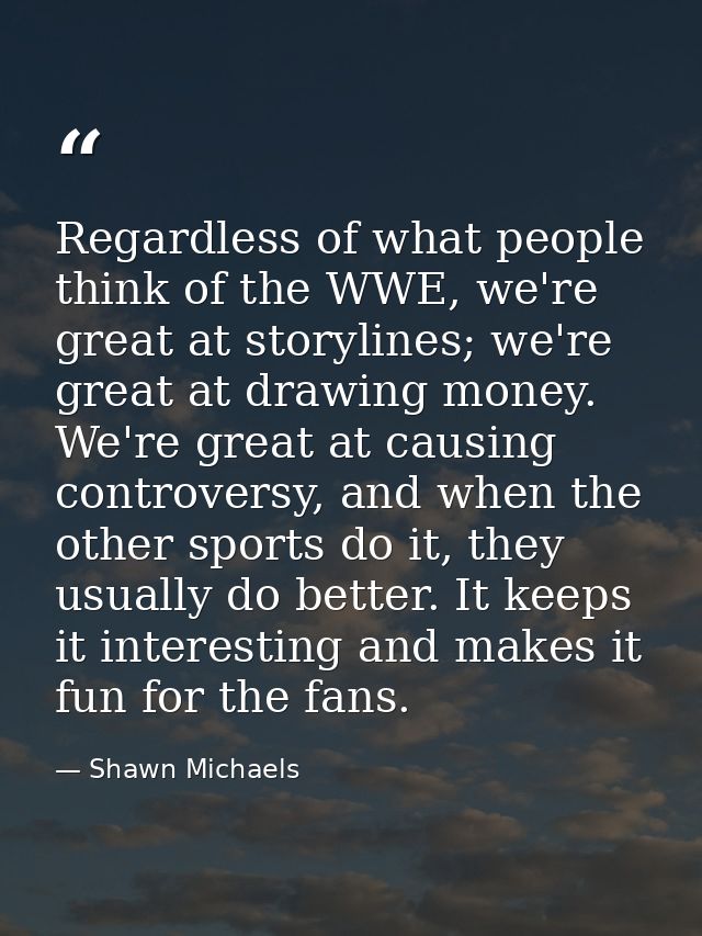 Regardless of what people think of the WWE, we're great at storylines; we're great at drawing money. We're great at caus — Shawn Michaels