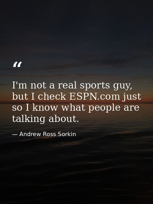 I'm not a real sports guy, but I check ESPN.com just so I know what people are talking about. — Andrew Ross Sorkin