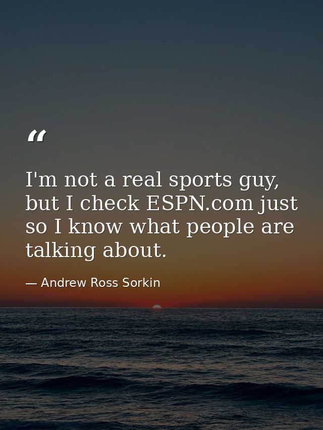 I'm not a real sports guy, but I check ESPN.com just so I know what people are talking about. — Andrew Ross Sorkin