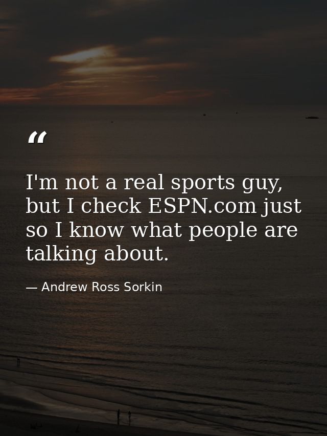 I'm not a real sports guy, but I check ESPN.com just so I know what people are talking about. — Andrew Ross Sorkin