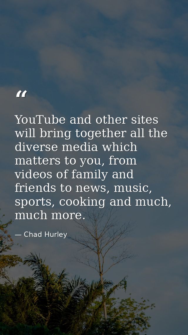 YouTube and other sites will bring together all the diverse media which matters to you, from videos of family and friend — Chad Hurley