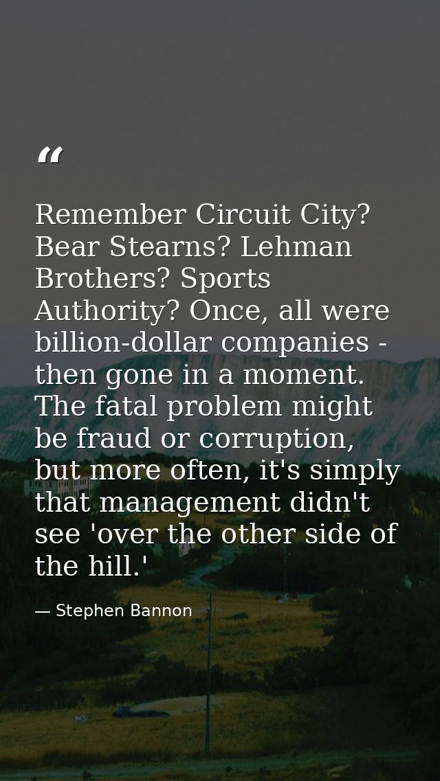 Remember Circuit City? Bear Stearns? Lehman Brothers? Sports Authority? Once, all were billion-dollar companies - then g — Stephen Bannon