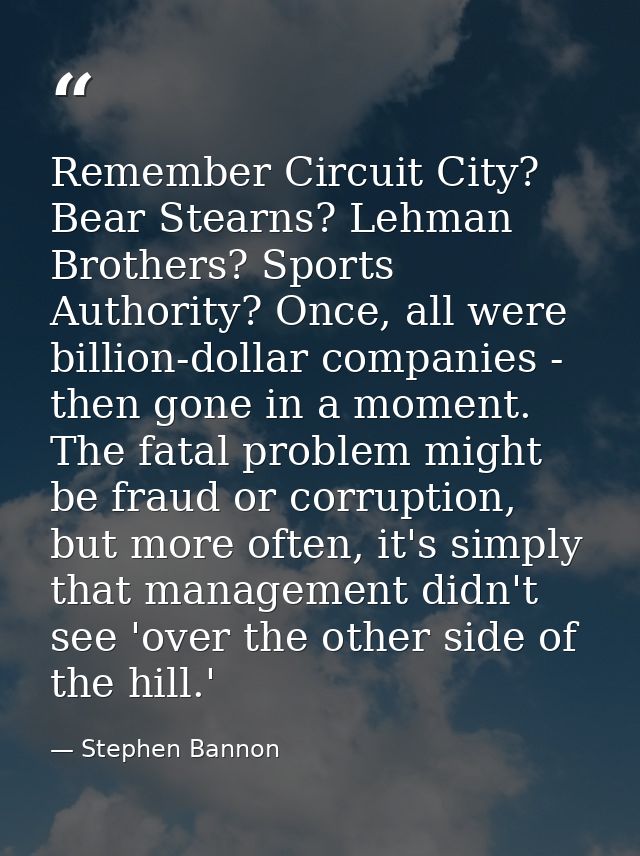Remember Circuit City? Bear Stearns? Lehman Brothers? Sports Authority? Once, all were billion-dollar companies - then g — Stephen Bannon