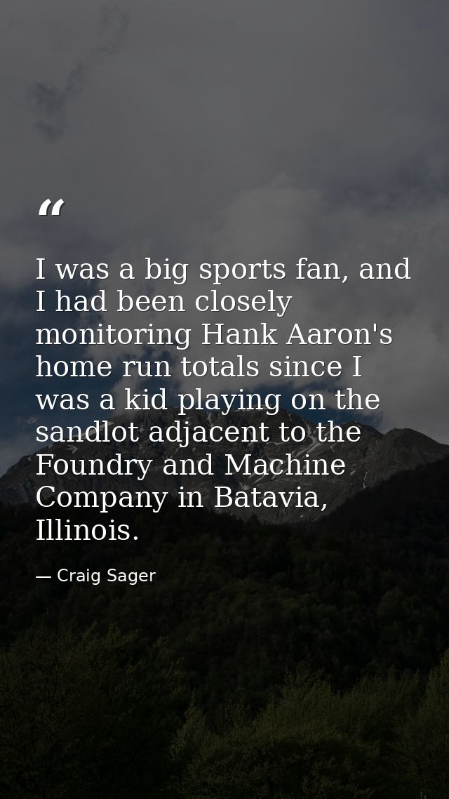 I was a big sports fan, and I had been closely monitoring Hank Aaron's home run totals since I was a kid playing on the  — Craig Sager