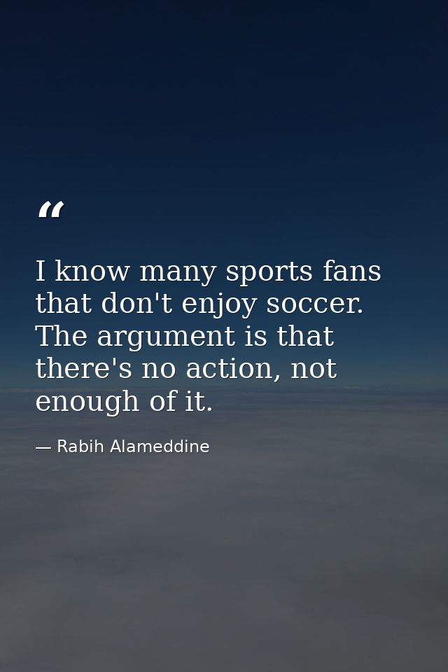I know many sports fans that don't enjoy soccer. The argument is that there's no action, not enough of it. — Rabih Alameddine