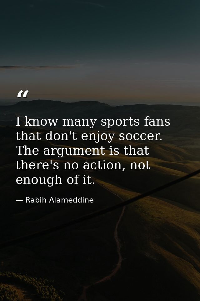 I know many sports fans that don't enjoy soccer. The argument is that there's no action, not enough of it. — Rabih Alameddine