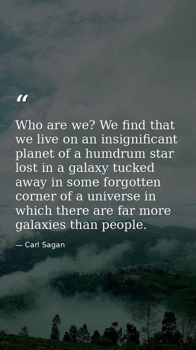 Who are we? We find that we live on an insignificant planet of a humdrum star lost in a galaxy tucked away in some forgo — Carl Sagan