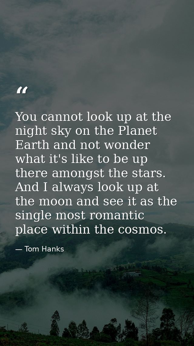 You cannot look up at the night sky on the Planet Earth and not wonder what it's like to be up there amongst the stars.  — Tom Hanks