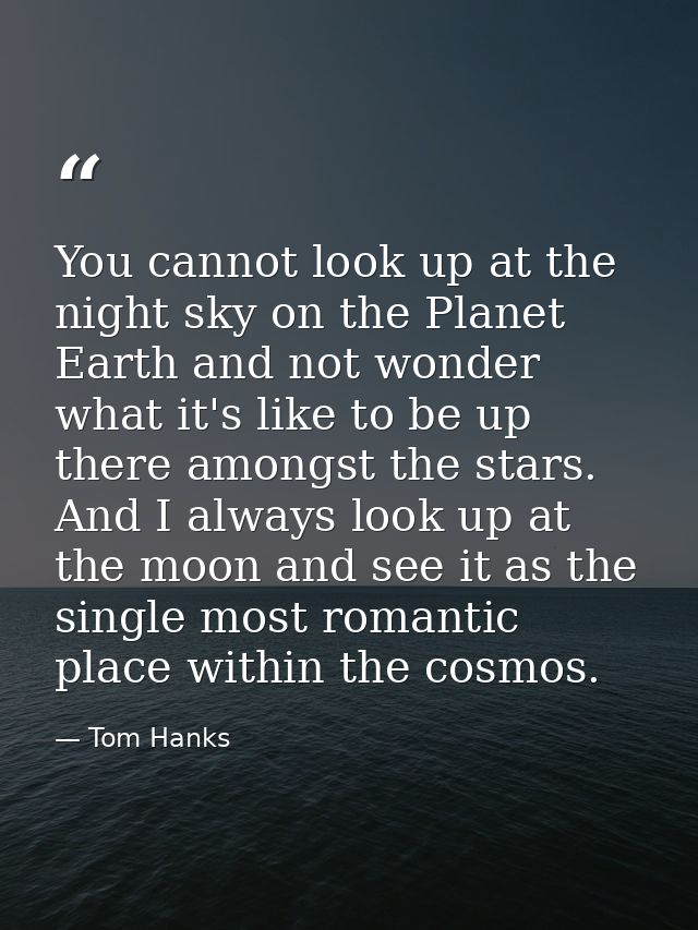 You cannot look up at the night sky on the Planet Earth and not wonder what it's like to be up there amongst the stars.  — Tom Hanks