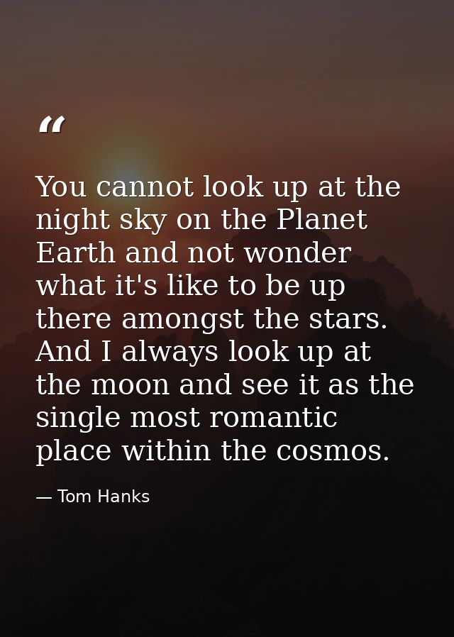 You cannot look up at the night sky on the Planet Earth and not wonder what it's like to be up there amongst the stars.  — Tom Hanks