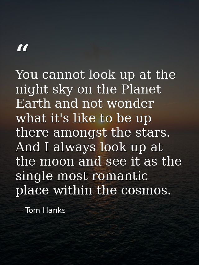 You cannot look up at the night sky on the Planet Earth and not wonder what it's like to be up there amongst the stars.  — Tom Hanks