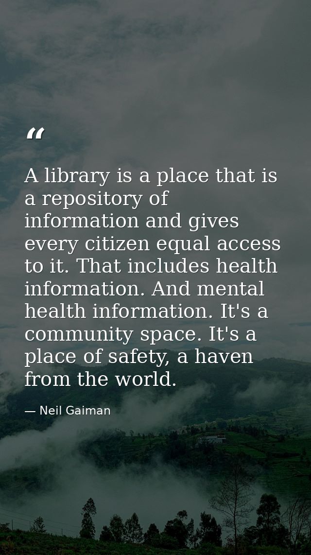 A library is a place that is a repository of information and gives every citizen equal access to it. That includes healt — Neil Gaiman
