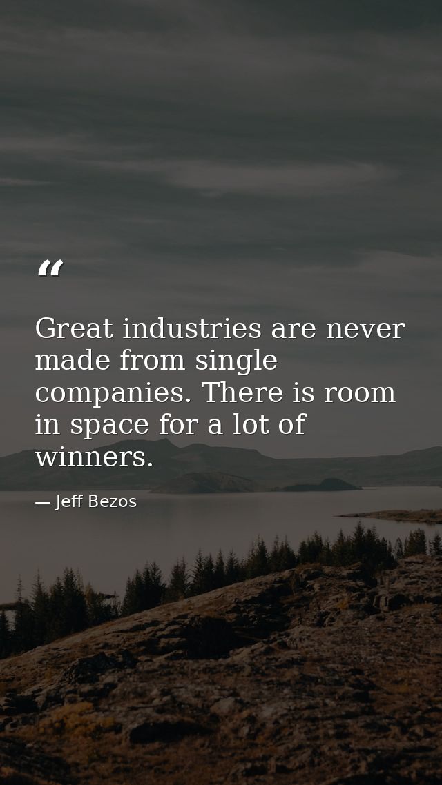 Great industries are never made from single companies. There is room in space for a lot of winners. — Jeff Bezos