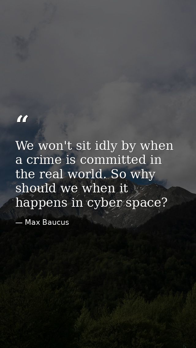 We won't sit idly by when a crime is committed in the real world. So why should we when it happens in cyber space? — Max Baucus