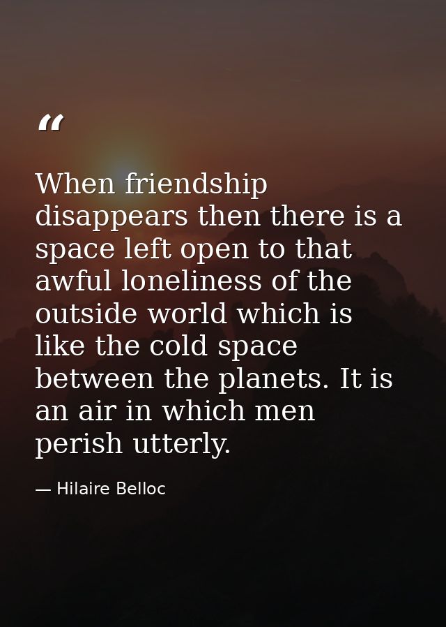 When friendship disappears then there is a space left open to that awful loneliness of the outside world which is like t — Hilaire Belloc