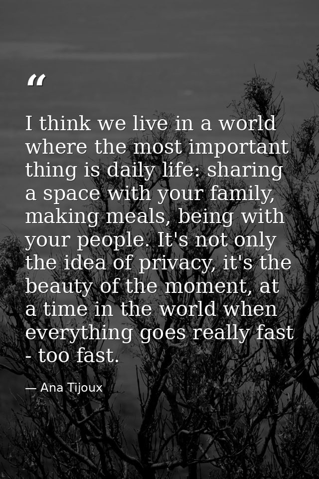 I think we live in a world where the most important thing is daily life: sharing a space with your family, making meals, — Ana Tijoux