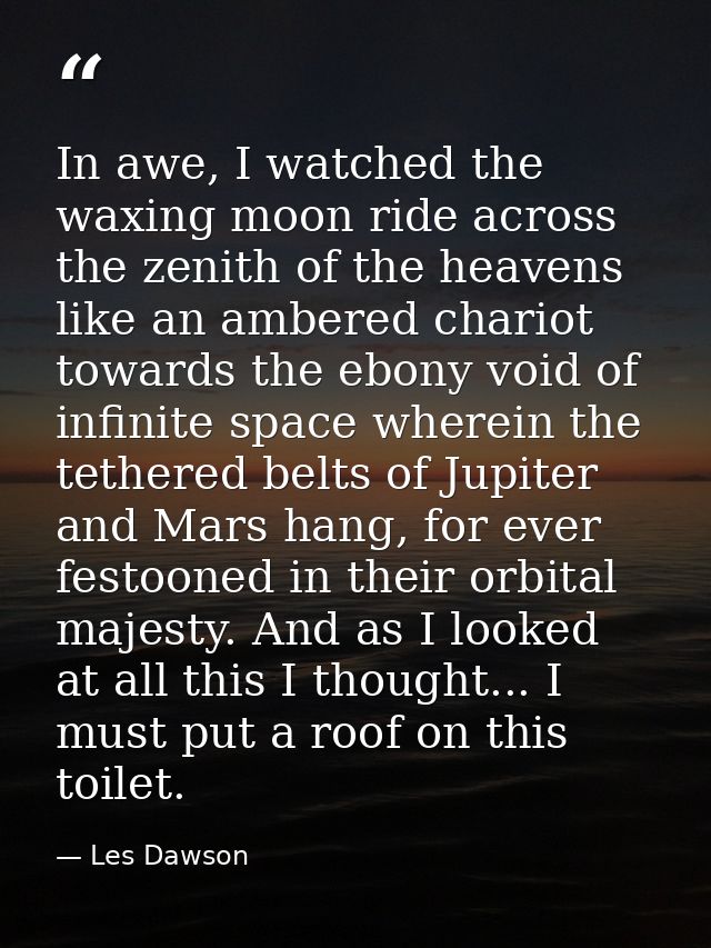 In awe, I watched the waxing moon ride across the zenith of the heavens like an ambered chariot towards the ebony void o — Les Dawson