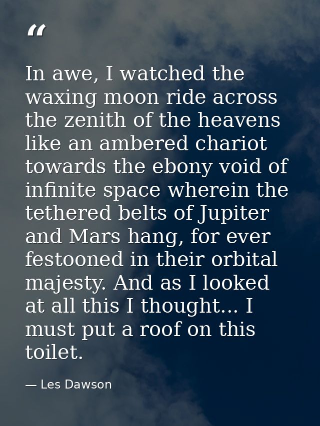In awe, I watched the waxing moon ride across the zenith of the heavens like an ambered chariot towards the ebony void o — Les Dawson