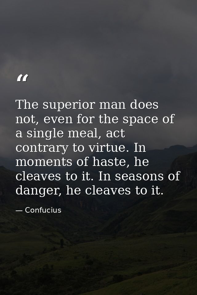 The superior man does not, even for the space of a single meal, act contrary to virtue. In moments of haste, he cleaves  — Confucius