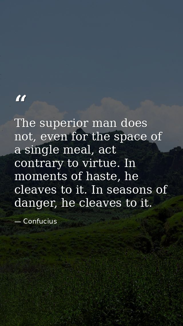 The superior man does not, even for the space of a single meal, act contrary to virtue. In moments of haste, he cleaves  — Confucius
