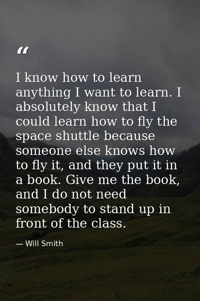 I know how to learn anything I want to learn. I absolutely know that I could learn how to fly the space shuttle because  — Will Smith