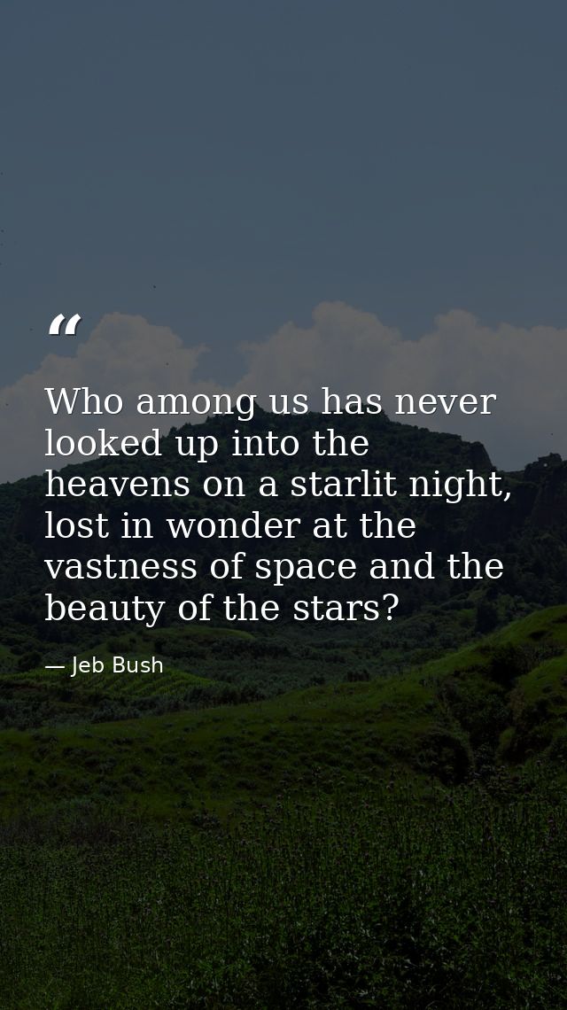 Who among us has never looked up into the heavens on a starlit night, lost in wonder at the vastness of space and the be — Jeb Bush