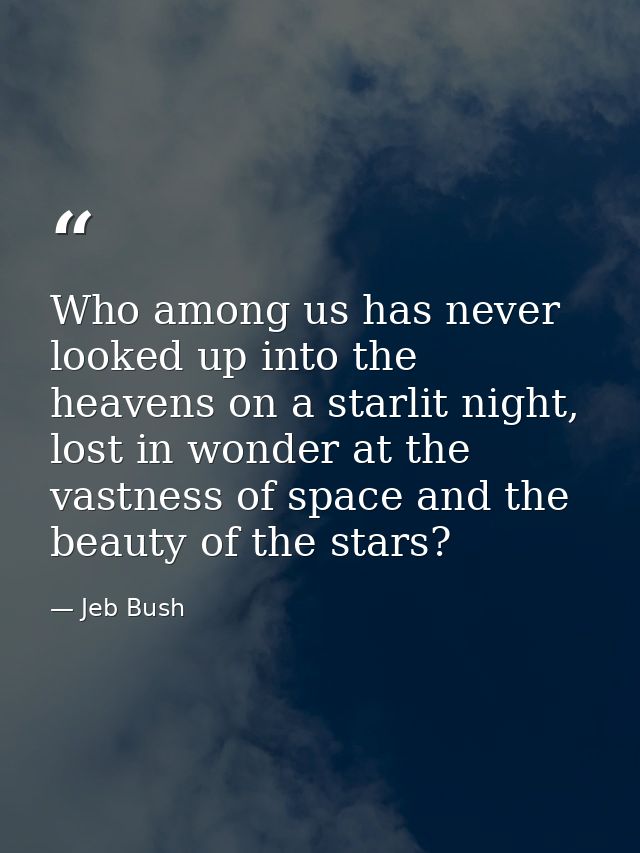 Who among us has never looked up into the heavens on a starlit night, lost in wonder at the vastness of space and the be — Jeb Bush
